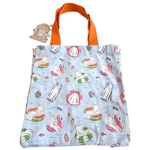 NWT Spooky Cute Ghost Halloween Tote Reusable Cotton Trick or Treat Beach Bag